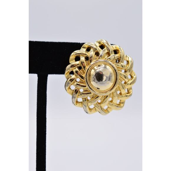Givenchy Vintage Clip On Earrings Chunky Gold Flower Weaved Signed Runway BinAG - Picture 6 of 12